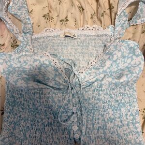 Floral Blue and White Top